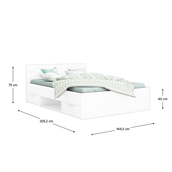 Ágykeret, 140x200, fehér, MICHIGAN NEW