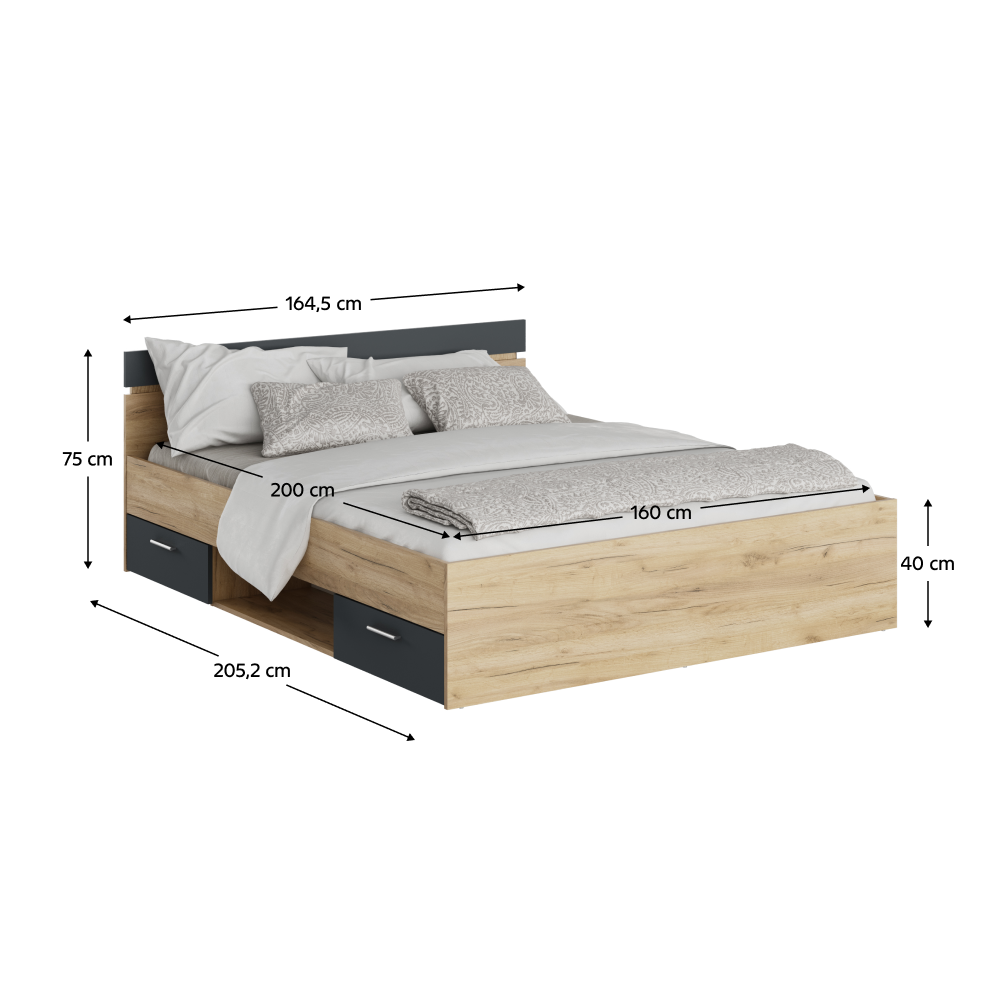 Ágykeret, 160x200, artisan tölgy/grafit, MICHIGAN NEW - Image 3