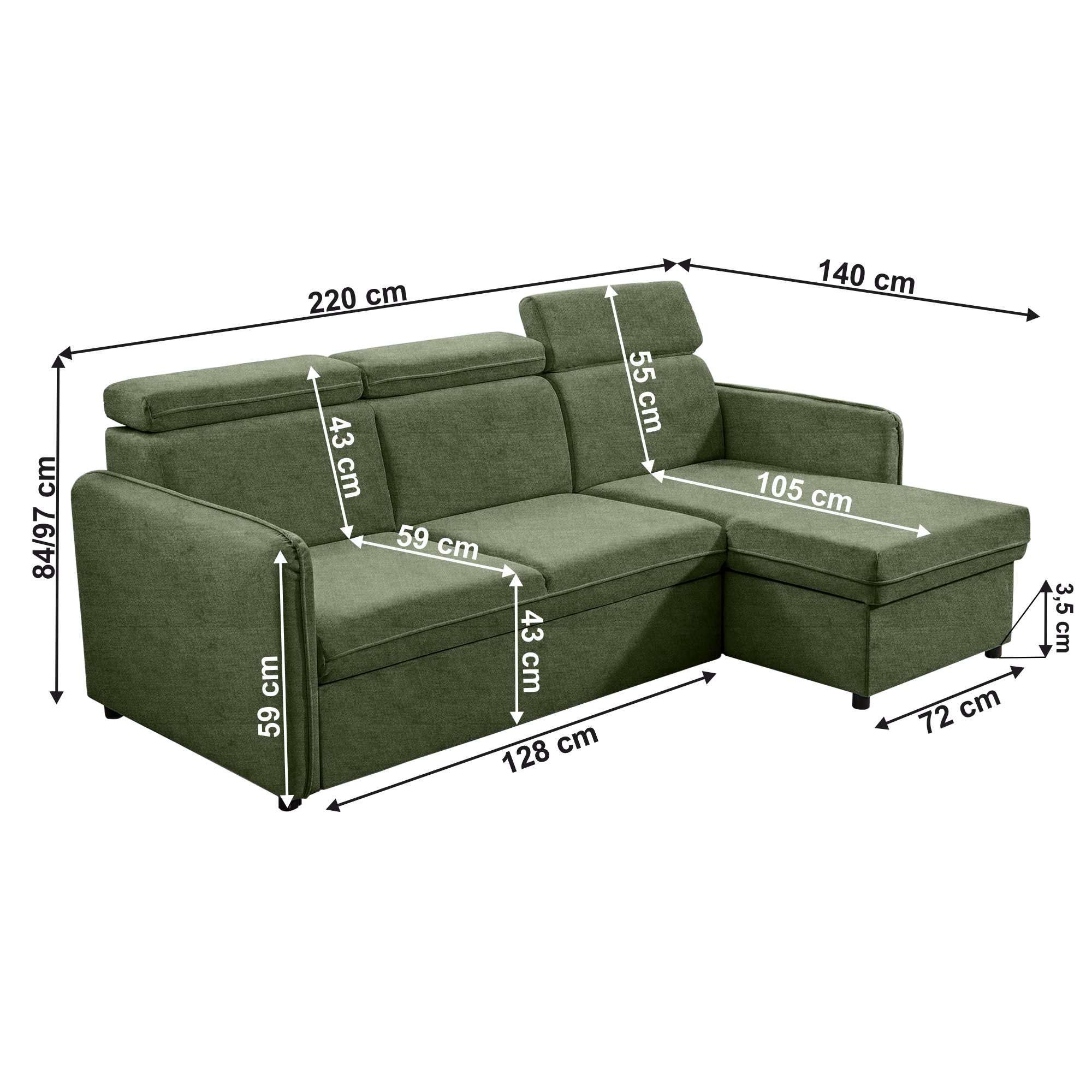 Kinyitható ülőgarnitúra, zöld, ALECHANDRO B ROH - Image 4