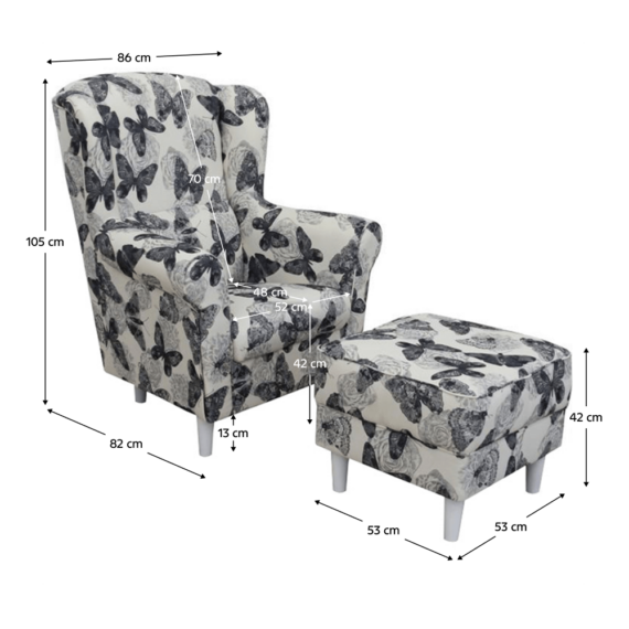 Füles fotel puffal, szövet butterfly 1, ASTRID