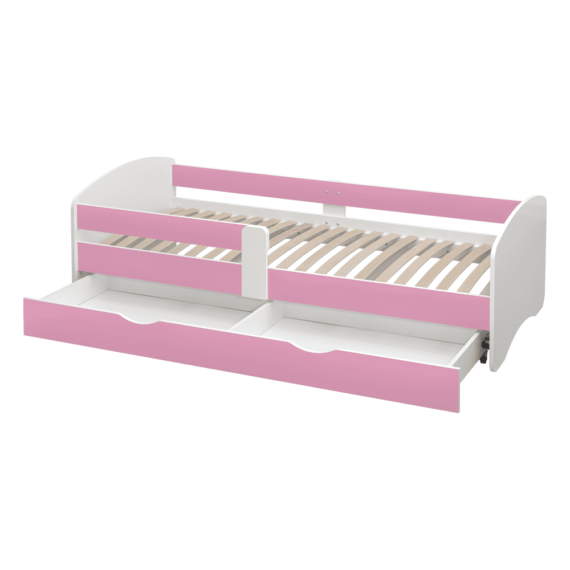 Ágy ráccsal és tárolóhellyel 90x200, fehér/rózsaszín, COCOLINO