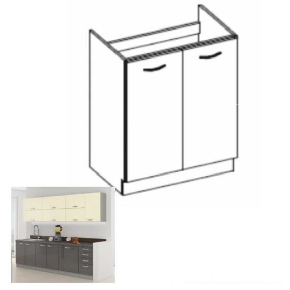 Alsó mosogató szekrény, szürke magas fényezéssel, PRADO 80 ZL 2F BB