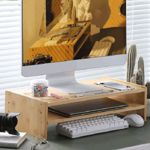 Monitor állvány, bambusz, fehér, ELARO TYP 4