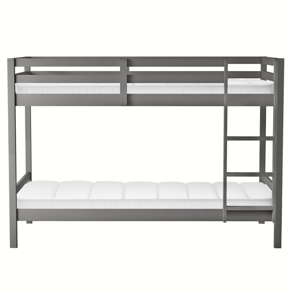 Emeletes ágy, 90x200, tömör fa, szürke, INEZA