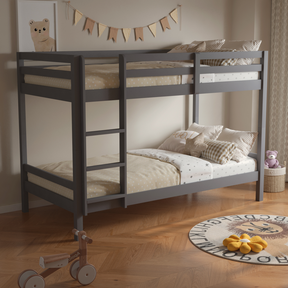 Emeletes ágy, 90x200, tömör fa, szürke, INEZA - Image 6