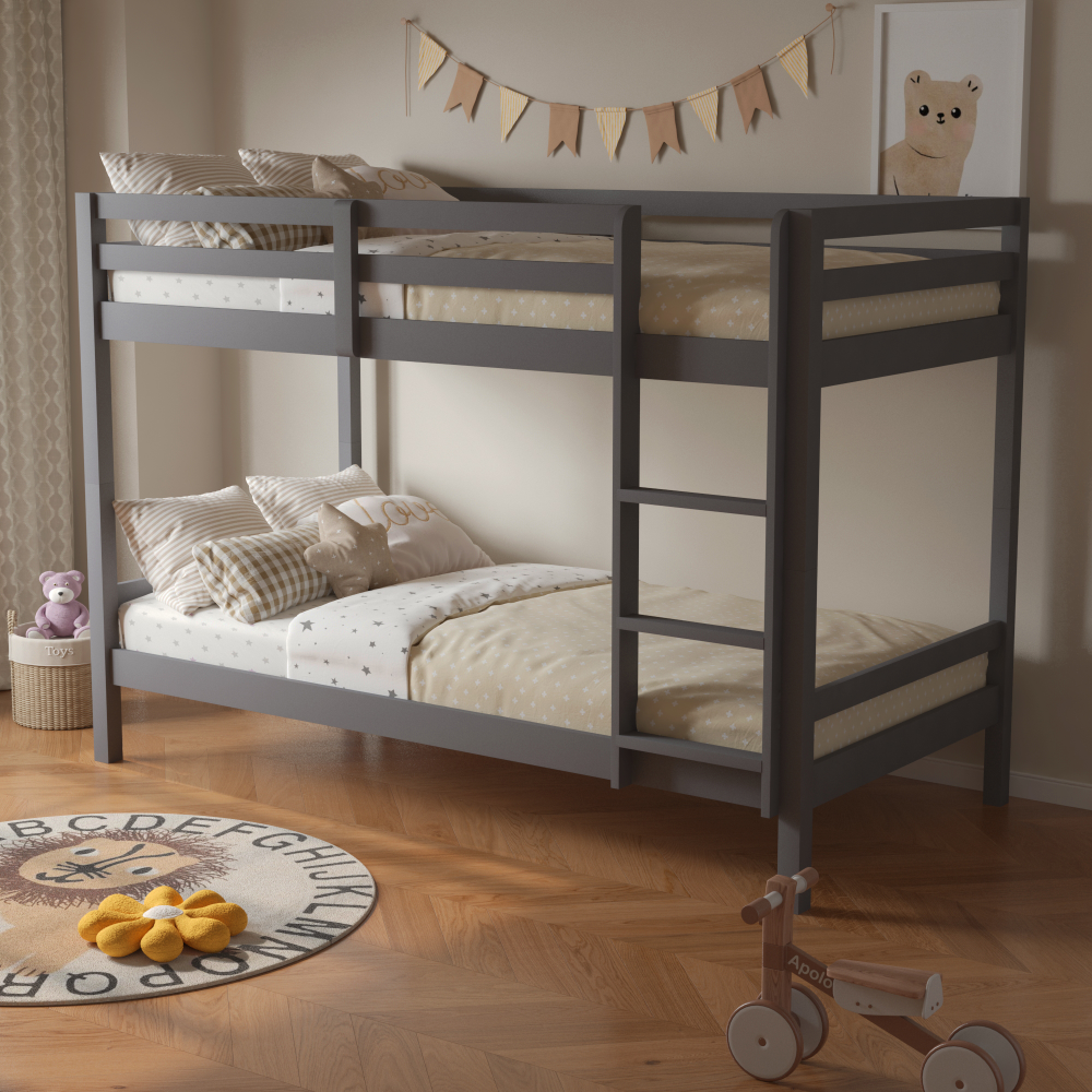 Emeletes ágy, 90x200, tömör fa, szürke, INEZA - Image 7