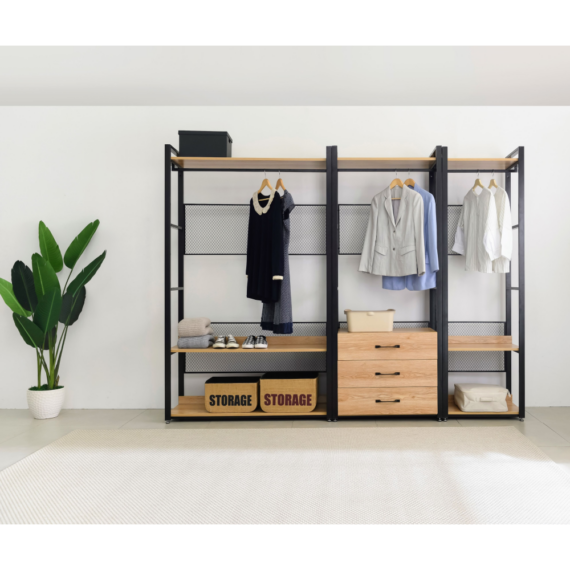 Polcállvány fiókokkal, akác/fekete, KILOS TYP 1