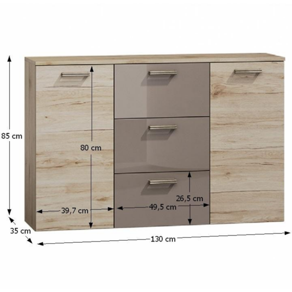 Komód, tölgy san marino/latte magasfényű,  ASSOR