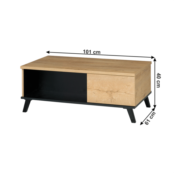 Dohányzóasztal, tölgyfa lefkas/fekete, SIRAN TYP 8