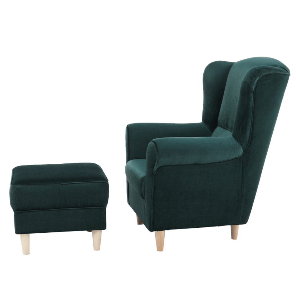 Füles fotel puffal, szövet smaragd, ASTRID - Image 6