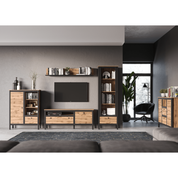 TV asztal 1D1S/150, wotan tölgy/fekete, LOFTA