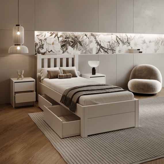 Ágy tárhellyel, 90x200, fehér, LUSY