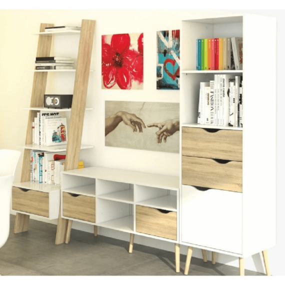 könyvespolc fiókkal, tölgy sonoma/fehér, OSLO 75385