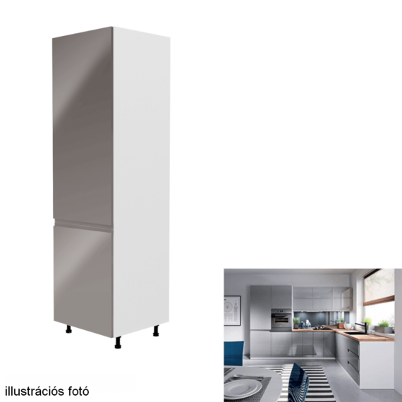 Hűtőgép szekrény, fehér/szürke extra magasfényű, balos, AURORA D60R