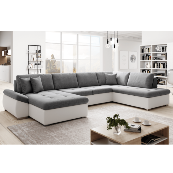 Kinyitható ülőgarnitúra, fehér/szürke, jobbos, MATAR U