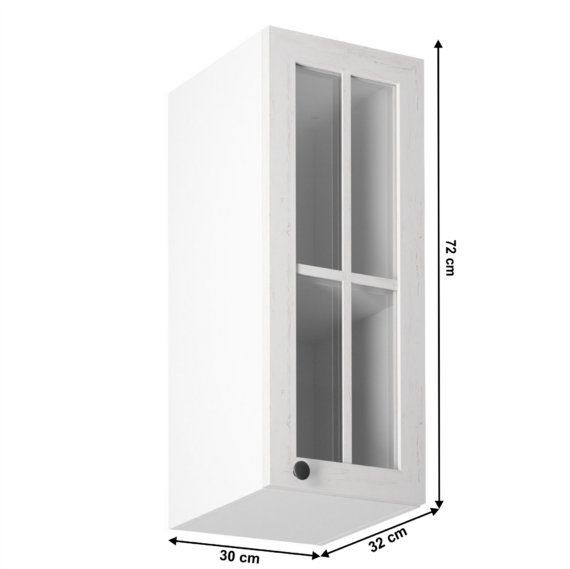 Felsőszekrény üveggel G30S, jobbos, fehér/sosna andersen, PROVANCE