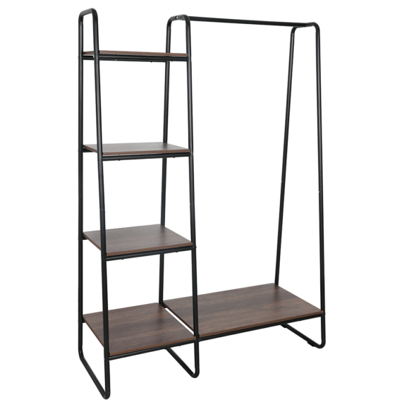 Szekrény szervező/polcállvány polcokkal, fekete/dió, ROBYN