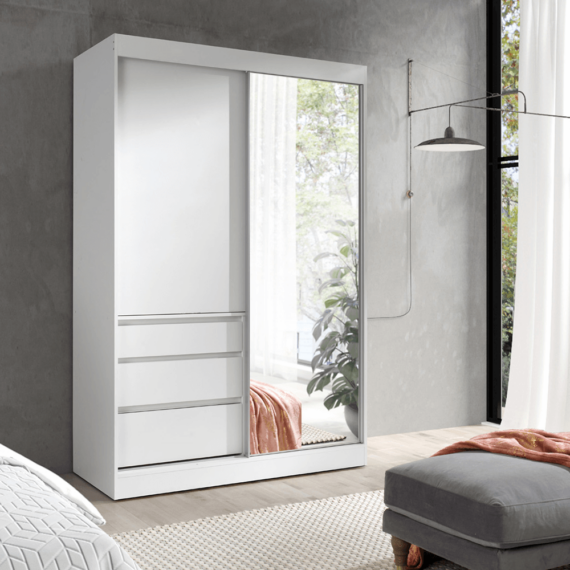 Szekrény tolóajtókkal, fehér, 140, ROMUALDA