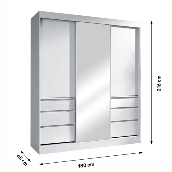 Szekrény tolóajtókkal, fehér, 180, ROMUALDA