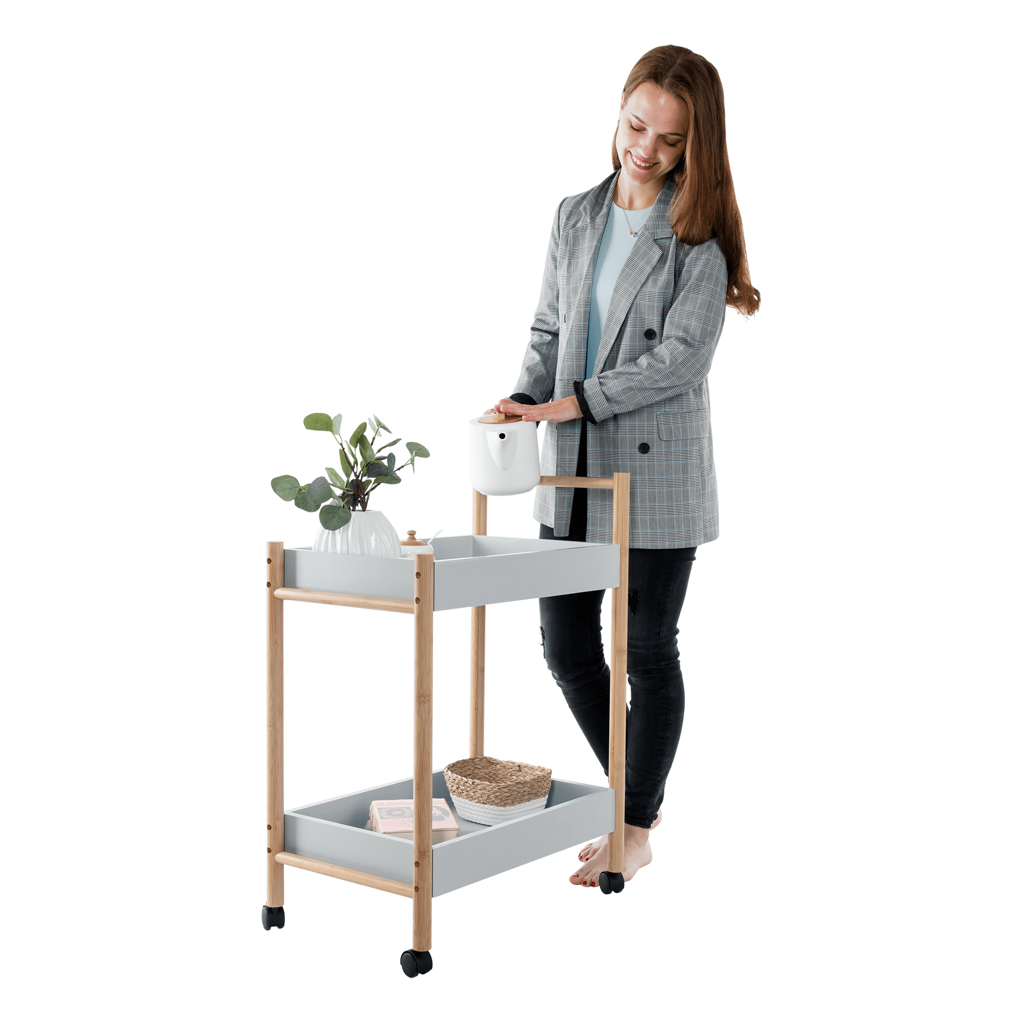 Tálalókocsi, szürke/természetes, SERYL - Image 2