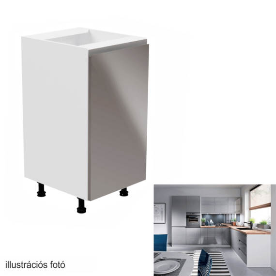 Alsószekrény, fehér/szürke extra magasfényű, jobbos, AURORA D40