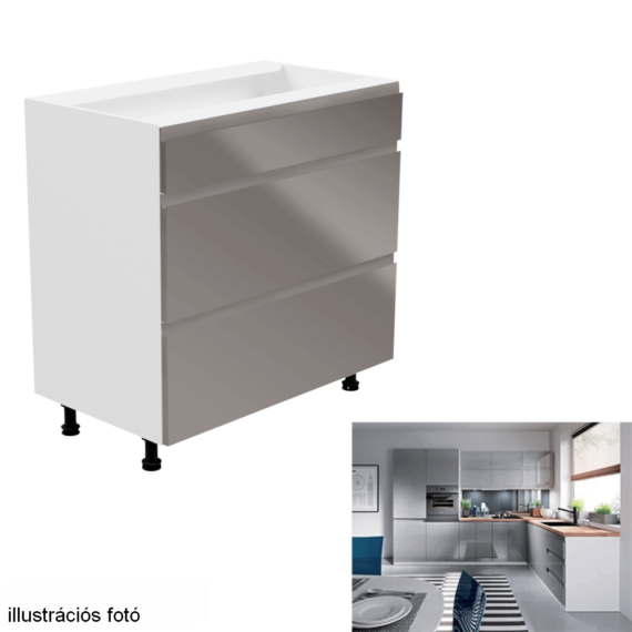 Alsószekrény, fehér/szürke extra magasfényű, AURORA D80S3