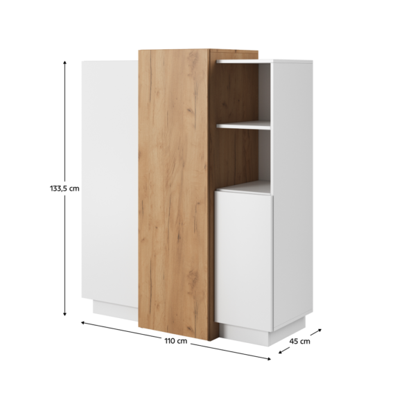 Komód 3D, fehér/tölgy craft arany, TRIO