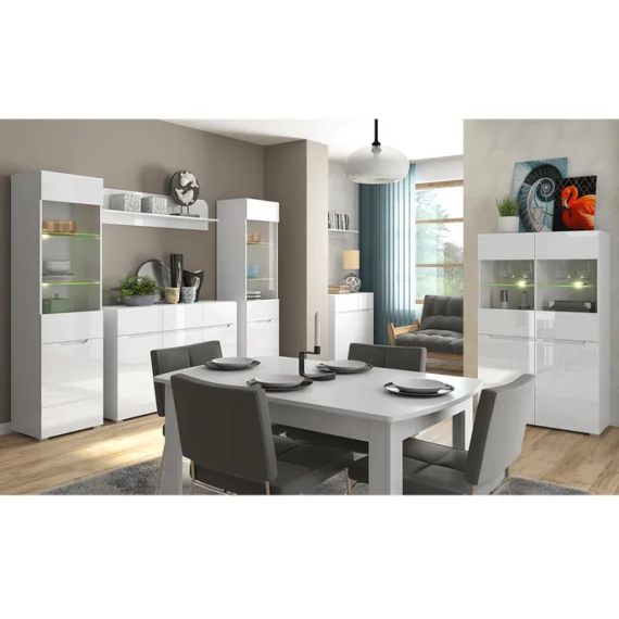 Vitrín 1D1W, fehér/fehér extra magasfényű HG, JOLK