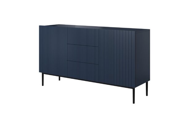 Nicole komód 150 cm, három fiókkal - sötétkék MDF / fekete lábak