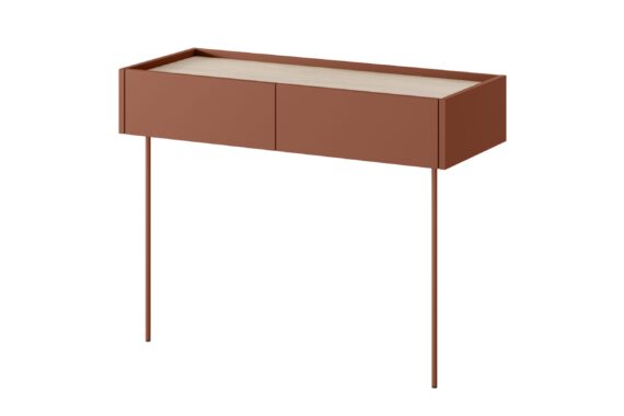 Modern konzol / fésülködőasztal két fiókkal Desin 2S - piros kerámia / Nagano tölgy