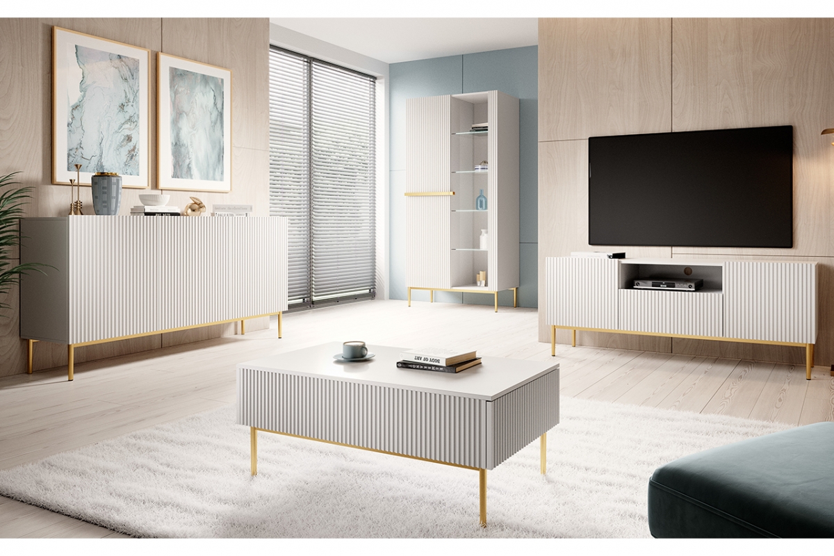 Nicole komód 150 cm - Matt fehér / aranyozott lábak - Image 4