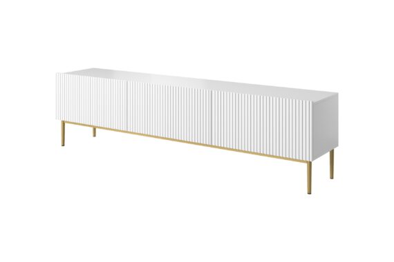 Nicole TV szekrény 200 cm - matt fehér / aranyozott lábak