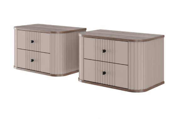 Vesper 56 cm-es falra szerelhető éjjeliszekrény készlet - kasmír / dió / fekete fogantyúk